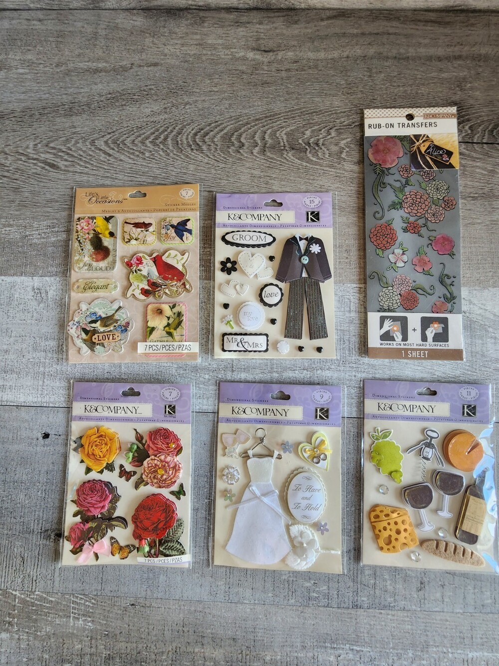 NEW Scrapbook 3D Stickers LOT - Wedding Dress Suit Flowers - K&Co Retired #33